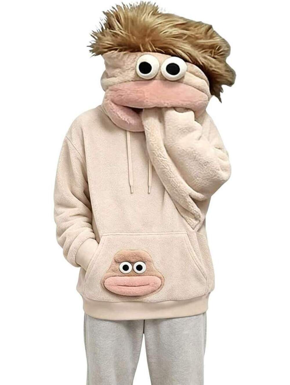 Big Mouth Monster Sweatshirts Oversized Hoodies Women Cream XL New Unopened